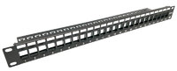 19" 1U Patch panel 24 puertos Cat.6 Vacío | Negro | Soporte desacoplable