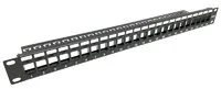 19" 1U Patch panel 24 puertos Cat.6 Vacío | Negro | Soporte desacoplable