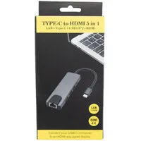 Hub USB-C amb Ethernet RJ45 1000BaseT + HDMI 4K + 2 * USB-A 3.0  + 1 * USB-C PD