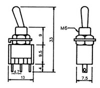 INTERRUPTOR MINI 3P. (SPDT) ON-ON, 125V-6A (250V.- 3A)