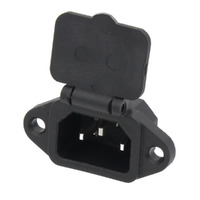Base IEC C14 con Patillas para Montaje en Panel - Macho 250/10A (FastON de 4.75mm) con Tapa Abatible Vertical