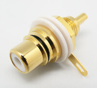RCA Hembra Chasis Dorado, PTFE, Negro