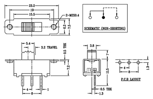 Interruptor deslizante ON-ON (1P2T) compacto para PCB