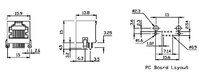 Base RJ45 STP 50U" (8P8C) para PCB, acodada
