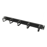 Organizador horizontal de cables de acero con cepillo y 5 anillos en forma D, 1U, una cara, para 19"