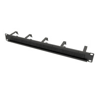 Organizador horizontal de cables de acero con cepillo y 5 anillos en forma D, 1U, una cara, para 19"