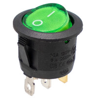 Interruptor luminoso verde 3P. ON-OFF, Ø23mm 12V