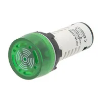 Zumbador industrial con piloto LED verde, 80dB, 22mm, 24V | Señal Intermitente