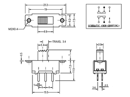 Interruptor deslizante ON-OFF-ON (2P3T) compacto para PCB de 6 pines