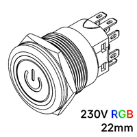 Pulsador 22mm Momentaneo[OFF-(ON)] | 230V RGB | Standby symbol