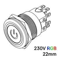 Pulsador 22mm Momentaneo[OFF-(ON)] | 230V RGB | Standby symbol