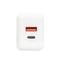 Cargador Rápido GaN de 20W con Doble Puerto, Blanco | USB-C PD3.0 y USB-A QC3.0 con PPS