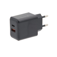 Cargador Rápido GaN de 20W con Doble Puerto, Negro | USB-C PD3.0 y USB-A QC3.0 con PPS
