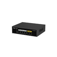 Reyee Switch PoE Sobremesa - Carcasa Metal - 6 puertos RJ45 10/100 Mbps - 4 Puertos PoE+ 802.3af/at + 2 Puertos Uplink - Plug and Play - Tecnología ahorro de energía