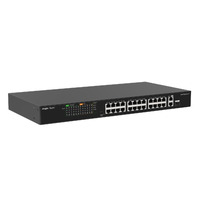 Reyee Switch PoE Enracable - 24 Puertos RJ45 + 1 Uplink RJ45 + 1 SFP Combo - 24 Puertos 10/100Mbps + 2 Puertos 10/100/1000Mbp - 24 Puertos PoE+ 802.3af/at | Potencia total 180W - Aislado de Puertos / Flow Control - Plug and Play