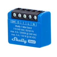 Shelly 1 Mini Gen3 - WiFi 2.4 GHz IEEE802.11 b/g/n / Bluetooth - Interruptor inteligente  - Soporta alimentación AC - Ofrece contactos secos - Compatible con Alexa y Google