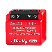 Shelly 1PM Mini Gen3 - WiFi 2.4 GHz IEEE802.11 b/g/n / Bluetooth -  Interruptor inteligente  - Soporta 110 - 240 VCA / 24 - 30 VCC - Contacto NA, 1 polo, contacto µ - Compatible con Alexa y Google