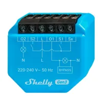 Shelly 2L Gen3 - WiFi 2.4 GHz IEEE802.11 b/g/n / Bluetooth -  Interruptor inteligente / Sin Neutro - Soporta 220-240 V~50Hz - Bypass 1L/2L - Compatible con Alexa y Google