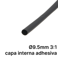 Pack de corte [1.2m] DUAL WALL ADHESIVE de tubo termorretráctil 3:1 Ø9.5mm negro – Poliolefina libre de halógeno e ignífugo [x25]