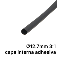 Pack de corte [1.2m] DUAL WALL ADHESIVE de tubo termorretráctil 3:1 Ø12.7mm negro – Poliolefina libre de halógeno e ignífugo [x10]